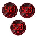 3pcs Digital Display AC Voltage Indicator, 22mm Round Head LED Voltage Tester AC50~500V Voltmeter Monitor (Red)