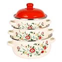 3Pcs Enamel Stockpots Nonstick Enamel Pot Set for Restaurant Cooking Kitchen Red