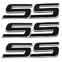 3pcs Front Door SS Emblem 3D Badge Nameplates Replacement for 06-10 Chevy Impala Trailblazer SS 15211285 Origianl Size (Chrome Black)