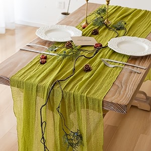 3Pcs Moss Green Cheesecloth Table Runner 120