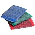 3Pcs Muticolor Iron Scouring Pads – Incredibly Tough, Heavy Duty and Long-Lasting Scrubbing Sponges. for Pots, BBQ Grills, Microwaves and Stovetops Household Cleaning Sponges (Blue, Green, Red)