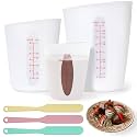 3Pcs Silicone Food-Grade Chocolate Melting Cups with Marking Ounce/Cup, Reusable Silicone Measure Mold for Diy Chocolate, Butter, Baking Supplies Chef Gifts（With 3Pcs Heat-Resistant Jar Spatulas)