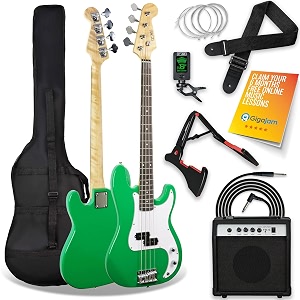 3rd avenue full size 44 electric bass guitar beginner pack kit with 15w amplifier bag cable strap stand and spare strings  green