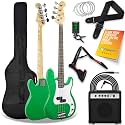 3rd Avenue Full Size 4/4 Electric Bass Guitar Beginner Pack Kit with 15W Amplifier, Bag, Cable, Strap, Stand and Spare Strings – Green