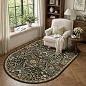 3x5 Oval Rug Washable Floral Print Rug Non-Slip Indoor Carpet