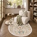 3x5 Oval Rug Washable Floral Print Rug Non-Slip Indoor Carpet