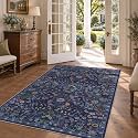3x5 Throw Rug Floral Print Blue Rug Soft Low Pile for Entryway