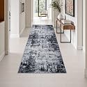 3x8 Washable Runner Rug：Modern Abstract Soft Carpet Dark Black