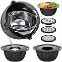 4-1 Colander with Bowl Set - Pasta Strainer - Colander for Kitchen - Strainers and Colanders Rice Strainer Fruit Cleaner Veggie Wash Sink Strainer Kitchen Essentials - Black