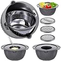 4-1 Colander with Lid Set - Rotatable Strainer With Bowl(Patented), Pasta Strainer with New Upgraded Graters, Strainer And Colanders, Fruit Cleaner, Veggie Wash, Apartment Kitchen Gadgets - Grey