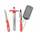 4 in 1 Combo Gas Lighter Vegetable Knife Peeler Grater Stainless Steel Combo (Multi Color) Kitchen Tool Set Multicolor