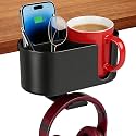 4 in 1 Desk Cup Holder, Clamp On Drink Holder with Headphone Hanger