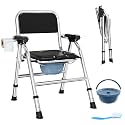 4 in 1 Folding Bedside Commode Chair for Elderly, Padded Seat & Backrest