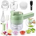 4 in 1 Handheld Electric Vegetable Cutter, 2026 New Wireless Multi Blade Vegetable Chopper Electric, Multi-function Food Processor with Brush & Egg Beater for Chopping, Slicing and Whipping (Green)