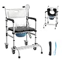 4-in-1 Rolling Bedside Commode with Wheels & Shower Chair for Seniors