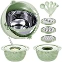 4-1 Strainer with Bowl &amp; Spoons Set - Strainers and Colanders - Colanders for kitchen(Patented) - Pasta Strainer with Upgraded Graters &amp; Spoons for Fruit Veggie Kitchen Essentials, Green
