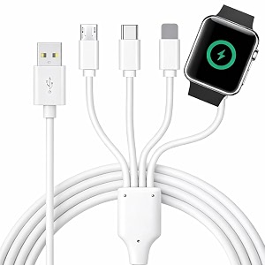 4 in 1 watch amp phone charger cable multi usb charging cable - type c cable fast magnetic charging cord compatible with apple watch iphone galaxy pixel android watch pods amp more  33ft