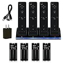 4 in 1 Wii Remote Charger,Charging Station with 4 Pack 2800mAh Rechargeable Battery,Plugs,USB Cable for Wii/Wii U Remote Controller (Black)
