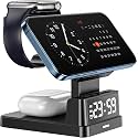 4 in 1 Wireless Charger with Alarm Clock,23W Wireless Charging Station for Multiple Devices,Charging Stand Dock for i-Phone 16 15 14 13 12 11 Pro Max Series/Sam-Sung Phone,iWatch,Air-Pods Pro 4/3/2