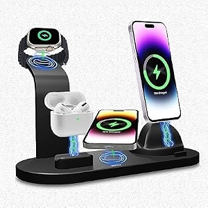 4 in 1 wireless charger for i-phone magnetic 4 in-1 fast charging station charger for mag-safe for i-phone 151413 propro max1211xxrxs8 for air-pods iwatch galaxy google pixel black