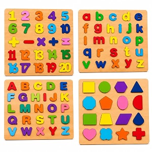 4-in-1 wooden educational puzzle toy for kids 2-5 years alphabet capital amp small letters numbers1-20 counting amp shapes learning puzzle board early activity toys for toddlers gift for boys amp girls