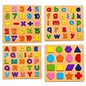 4-in-1 Wooden Educational Puzzle Toy for Kids 2-5 Years| Alphabet Capital &amp; Small Letters, Numbers1-20, Counting &amp; Shapes Learning Puzzle Board| Early Activity Toys for Toddlers Gift for Boys &amp; Girls