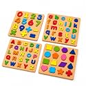 4-in-1 Wooden Learning Puzzles Board for Kids 2-5 Years| ABC &amp; a to z Capital &amp; Small Letters Numbers 1-9 Counting &amp; Shapes| Educational toys for Toddlers| Birthday Gift &amp; Return Gift for Boys &amp; Girls
