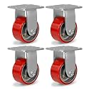 4" Caster Wheels, Heavy Duty Industrial Casters Polyurethane Plate Rigid Caster with Load Capacity-3200lbs(4Rigid)