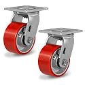 4" Caster Wheels, Polyurethane Industrial Caster Wheels Heavy Duty, Top Plate Swivel Casters(2 Pack Swivel)