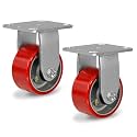 4" Caster Wheels, Polyurethane Industrial Caster Wheels Heavy Duty, Top Plate Fixed Casters(2 Pack Rigid)