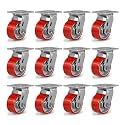 4" Caster Wheels, Polyurethane Industrial Caster Wheels Heavy Duty, Top Plate Swivel Casters(12 Swivel)
