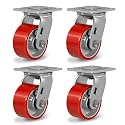 4" Casters, Heavy Duty Industrial Caster Wheels Swivel Casters Set of 4-3200lbs Capacity