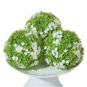 4" Fake Flower Decorative Balls for Bowls, Faux Topiary Balls Bowl Fillers Artificial Flower Ball for Centerpieces Home Table Decor White Green 3Pcs