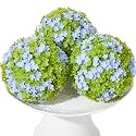4" Fake Flower Decorative Balls for Bowls, Faux Topiary Balls Bowl Fillers Artificial Flower Ball for Centerpieces Home Table Decor Blue Green 3Pcs
