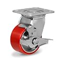 4" Heavy Duty Casters, Polyurethane Industrial Caster Wheels with Load-Bearing Capacity 800lbs, Top Plate Swivel Casters with Lock Brake(1 Pack)