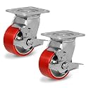 4" Heavy Duty Casters, Polyurethane Industrial Caster Wheels, Top Plate Swivel Casters with Brake(2 Pack Brake)