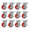 4" Heavy Duty Casters, Polyurethane Industrial Caster Wheels, Top Plate Swivel Casters with Brake(12 Brake)