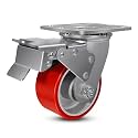 4" Heavy Duty Casters, Swivel Industrial Caster Wheels with Brake, Each Caster Loads 800lbs (1 Total Lock Brake)