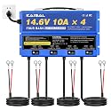 4 Bank Marine Battery Charger 12V 40A(10A/Bank) IP67 Waterproof 14.6V LiFePO4 & Lead-Acid & NCM Lithium Battery Charger 12 Volt 0V Wake Up 12V Onboard Battery Charger for Boat, Car, RV, Trolling Motor