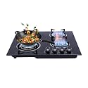 4 Burners Gas Cooktop, 23 Inch Drop-In Tempered Glass Gas Hob, Built-in LPG/NG GasStove with Independent Control Knobs &amp; Flame-Out Protection, Easy to Clean