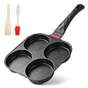 4-Cup Nonstick Egg Frying Pan Gas Omelette Skillet | Black 4-hole non stick egg pan with 1 spatula and 1 brush. Perfect for morning pancakes, bacon, and quick breakfast.