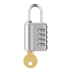 4-digit combination padlock with backup key1  heavy duty black metal security lock  resettable code for gym locker school travel gate amp storage use silver