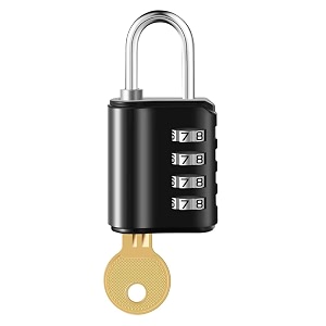 4-digit combination padlock with backup key1  heavy duty black metal security lock  resettable code for gym locker school travel gate amp storage use black