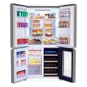 4 Door French Door Refrigerator, 21 Cu.Ft Counter Depth Stainless Steel Refrigerators, Multifunctional Fridges with Freezer, Refresh, and Wine Cooler for Kitchen, Bedroom, Office, Dorm