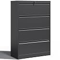 4 Drawer Lateral File Cabinet with Lock Black Metal Filing Cabinet