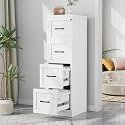 4-Drawer Metal File Cabinet with Lock, Tall Narrow Vertical, White
