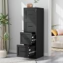 4-Drawer Metal File Cabinet with Lock, Tall Narrow Vertical, Black