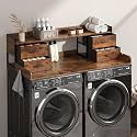 4 Drawers Washer Dryer Countertop with Shelf, 27.5" D x 54" W Laundry Topper with 3.54" High Guardrails and Non-Slip Pads,Extra Storage Organizer for Over Washer and Dryer, Holds 66 Lbs,Vintage Brown