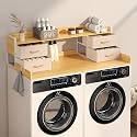 4 Drawers Washer Dryer Countertop with Shelf, 27.5" D x 54" W Laundry Topper with 3.54" High Guardrails and Non-Slip Pads,Extra Storage Organizer for Over Washer and Dryer, Holds 66 Lbs,Light Oak