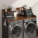 4 Drawers Washer Dryer Countertop with Shelf, 27.5" D x 54" W Laundry Topper with 3.54" High Guardrails and Non-Slip Pads,Extra Storage Organizer for Over Washer and Dryer, Holds 66 Lbs,Dark Walnut